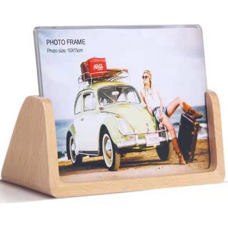 Cadre Photo Bois - Base en Noyer Naturel et Protection Acrylique Haute Définition pour Affichage sur Table ou Bureau - Format 10 x 15 cm - Horizontal et Vertical - Lot de 2 (1/5)