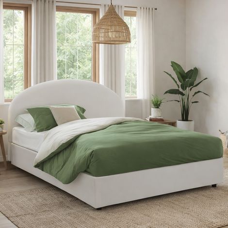 Dmora - Cama matrimonial Dbombag, Cama contenedor con tapizado en ecopiel, 100% Made in Italy, Apertura frontal, con colchón 160x190 cm incluido, Blanco (1/5)
