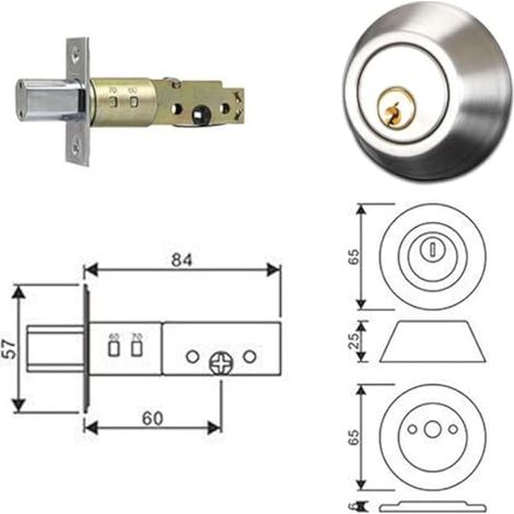 Verrou de sécurité à cylindre unique rond, serrure de porte en acier inoxydable avec clés pour portes de 35 mm à 50 mm d'épaisseur (1/5)