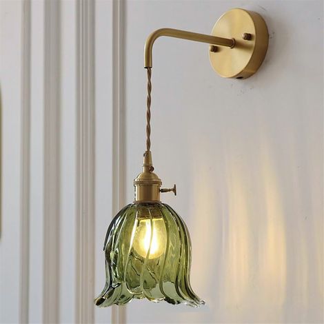 Applique murale, lampe murale vintage avec abat-jour en verre, lustre décoratif en métal, lampe suspendue réglable (sans ampoule) (1/5)
