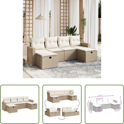 Gartensessel - 6-tlg. Garten-Sofagarnitur mit Kissen Beige Poly Rattan (1/5)