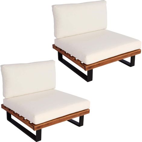 Set 2 sedie lounge HHG-469, poltrona da giardino, legno acacia FSC alluminio, marrone chiaro, rivestimento avorio