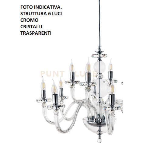 LAMPADARIO BACH 6 LUCI CRISTALLO E FINITURA CROMO ATTACCO E14