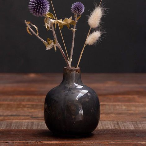 Vase céramique gris foncé 9x9cm