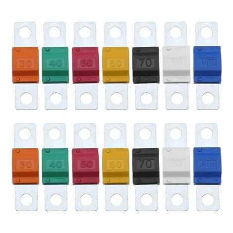 14pcs Midi Fuses 30/40/50/60/70/80/100Amp 32V Automotive Fuse Bolt-on Fuse for Marine Power System Electric Vehicle Hybrid Automobiles DC Motor Car Audio (1/5)