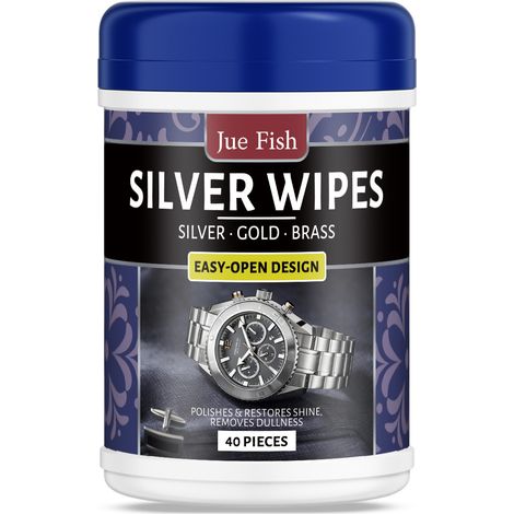 Lingettes nettoyantes pour argent JUE FISH : pour montres, bijoux en argent, détachage, rénovation, polissage et entretien (40 pièces) (1/5)