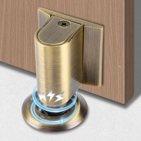 Bloque Porte Cale Porte Bloc Porte, Butee de Porte Stop Porte, Magnétique en Métal Butée de Porte, Arret de Porte Arrêt de Porte, Cale Porte Sol Butée de Porte Solide Avec Adhésif et Vis, Laiton (1/4)