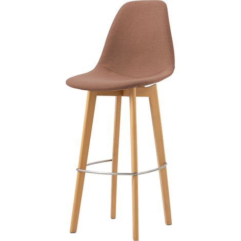 Tabouret de bar avec piètement empilable - Assise en tissu Bois/Marron-Rouge (Lot de 4) - Feros