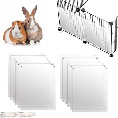 Lot de 12 Panneau protection, Plastique transparent, Pour cage lapin cochon d'Inde, Accessoire anti-litière (1/5)