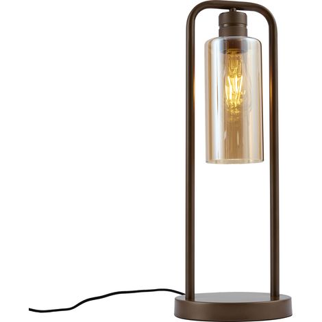 QAZQA Hotel Chic Table Lamp Dark Bronze with Amber Glass -
