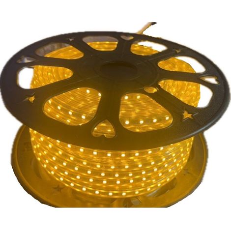 Ruban bandeau LED souple couleur jaune longueur 50m puissance 8.4W/m avec fiche 2P 230V 120° étanche IP65 (1/3)