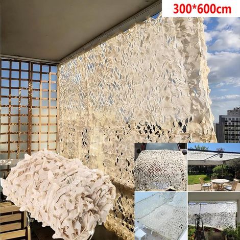 Filet d'ombrage camouflage - 300 x 600 cm - Tissu d'ombrage - Oxford 210D - Convient pour les jardins, balcons, camping et décoration - Coloris avoine (1/5)