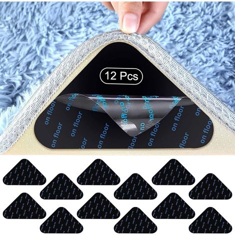 Lot de 12 Tapis antidérapants, Noirs, rectangulaires, 11,5 x 9 cm, polyuréthane, Lavable en Machine, Autocollant pour Moquette, Sol Dur (1/5)
