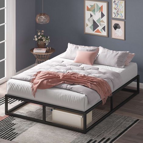 Zinus – Lit 140x190 cm en métal avec sommier en bois – Lit double noir avec tiroirs – Capacité jusqu'à 318 kg – Installation rapide (1/5)