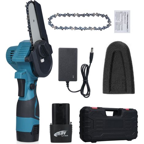 Tronçonneuse électrique miniature sans fil 10 cm (4 pouces) 16,8 V avec 2 batteries 1500 mAh, verrouillage de sécurité, pour la coupe de branches d'arbres, prise américaine (1/5)