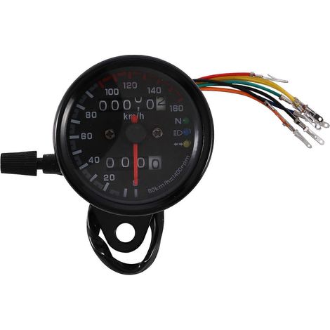 Compteur de vitesse 12 V pour moto (0-160 km/h) avec indicateur LED, compteur kilométrique universel pour style café racer, indicateur unique (noir) (1/4)