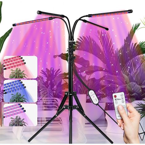 Lampe de Croissance Horticole avec Trépied Réglable, Lampe de Plante Interieur à 4 Têtes, 80 LEDs, 10 Niveaux de Luminosité, Minuterie 4/8/12H, pour Germination Croissance Floraison (1/5)