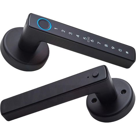 Intelligente Türgriffschlösser mit BLE-Gateway – WF-F6 in schwarzem Aluminium, 5 Öffnungsmethoden (Fingerabdruck/Passwort/Karte/Schlüssel/App), geeignet für Türen mit einer Stärke von 35–55 mm. (1/3)