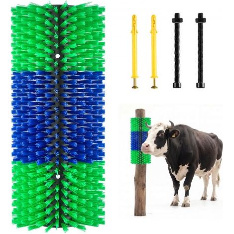 Cepillo Rascador para Ganado, 1 Pieza, 430 x 190 mm, Raspador para Granja Campo Parque Zoológico, Cepillo de Masaje para Caballos Vacas Ovejas, con Tornillos de Instalación, Color Verde y Azul (1/5)