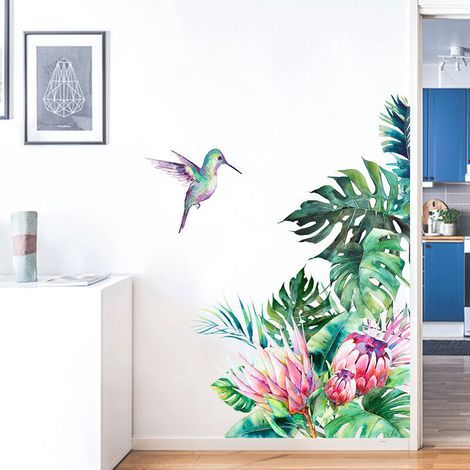 Wandtattoos mit grünen Pflanzen, tropische Wandtattoos, ablösbare Klebe-Wandtattoos, DIY-Aquarell-Wandtattoos (1/5)