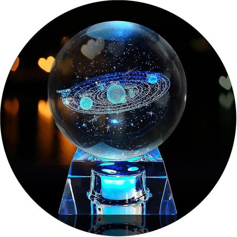 Boule de cristal 3D du système solaire avec base LED, veilleuse astronomique pour la décoration intérieure, pour petite amie, épouse, mère, femme (1/5)