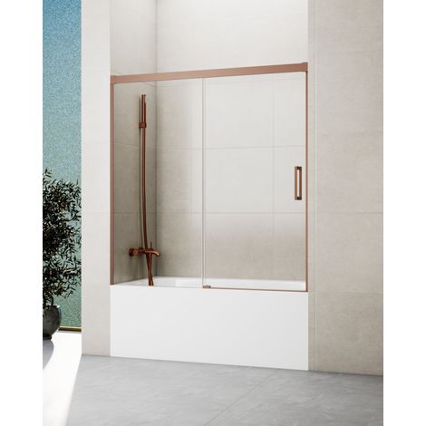 Mampara de bañera. Medida: 140 - 145 cm, BASICA COBRE fijo + corredera (1/5)
