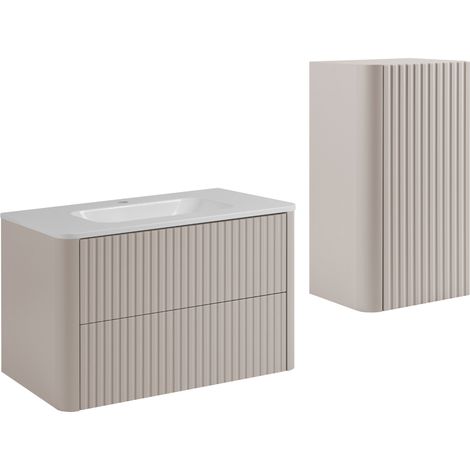 Ensemble de meubles de salle de bain, 2 tiroirs, 1 porte, fermeture douce, façades rainurées, Cachemire, 80,3 x 43,7 x 48,4 cm (1/5)