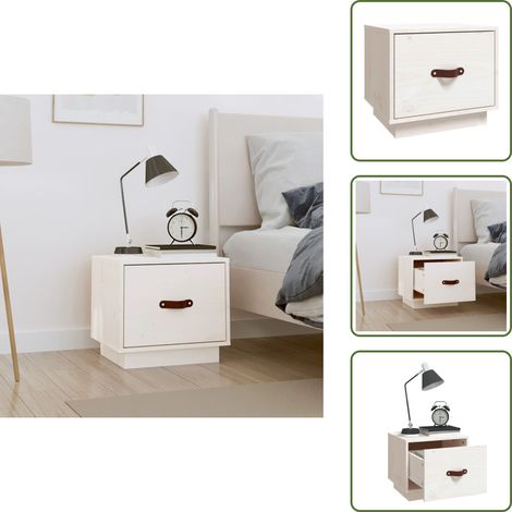 Mesita de noche de madera - vidaXL Mesita de noche madera maciza de pino blanco 40x34x35 cm - Mesita de noche blanca