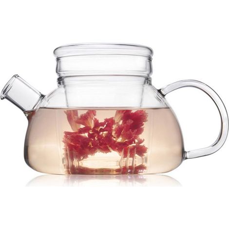 600ML 3-en-1 Théière en Verre avec Infuseur Verre Amovible avec Grand Bec Sans Goutte (1/5)