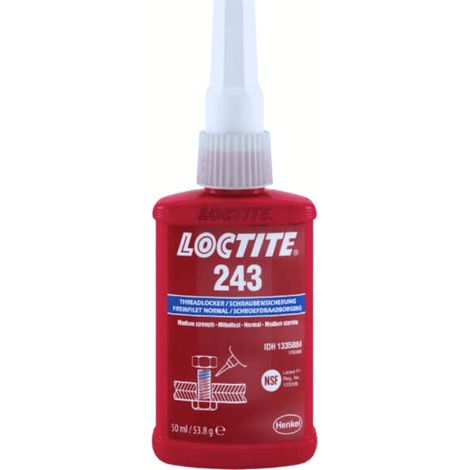 Loctite 243, adesivo blu da 50 ml per il fissaggio di filettature metalliche, resistenza media, universale, protegge dall'allentamento degli elementi dovuto alle vibrazioni, per metalli, acciaio inoss (1/4)