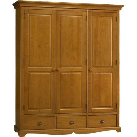 Armoire Penderie Pin Miel 3 Portes 3 Tiroirs L 164.3 H 194.8 P 54.5 cm (1/3)