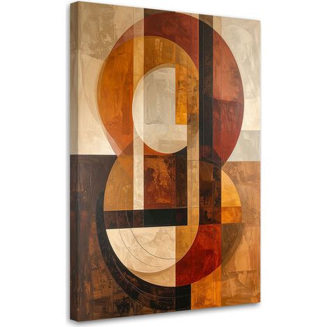 Quadro su tela, Composizione geometrica con cerchi in calde tonalità di marrone. - 40x60 (1/2)