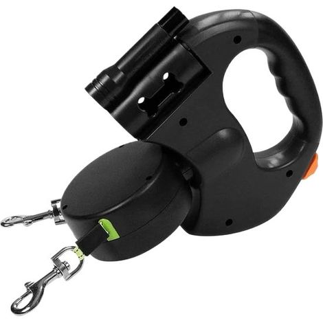 Laisse pour chien - Collier pour chien - Laisse de 3 mètres - Laisse double extensible - Poignée antidérapante - Pour 2 chiens jusqu'à 15 kg - Pour petits chiens - Noir (1/5)