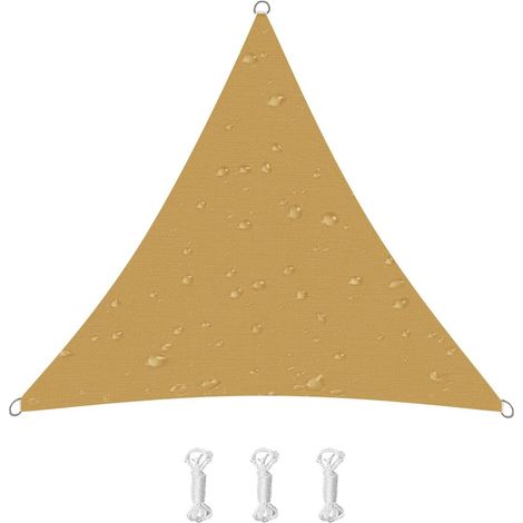 Vela de sombra triangular con protección UV, de tela Oxford, para terraza, balcón o jardín (2,4 x 2,4 x 2,4 m, color amarillo arena). (1/5)