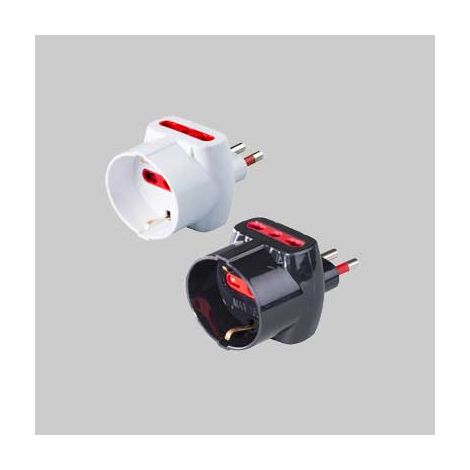 Adattatore triplo schuko/bivalente 16a rosi 2p+t - prese 10/16a 2p+t, col. bianco