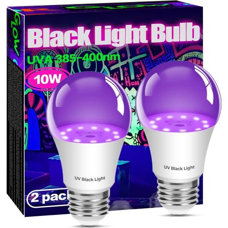 Lot de 2 Ampoule LED UV 10W, E27 Ampoules Lumière Noire Lampe, 220-240 V Lampe LED Ultraviolet, UV-A LED Lampe Noire pour Halloween Noël Soirée Anniversaire Poster Fluorescente Blacklight Party Effet (1/5)