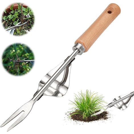 Jardinière Manuelle Désherbeur Arrache Pissenlit OutilManuel Garden Outil de DésherbageAcier avec Poignée de Jardinage Acier Inoxydable Bois (1/5)
