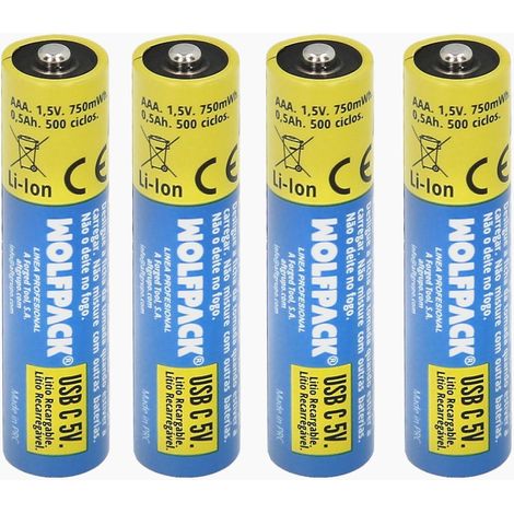 WOLFPACK LINEA PROFESIONAL pila litio recargable aaa 1,5v usb-c (4 unidades) (1/4)