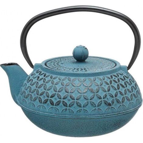 Théière en fonte 1L Flower - Bleu, avec carafe à thé en fonte de 1 litre, hauteur 18 cm, livraison gratuite (1/4)