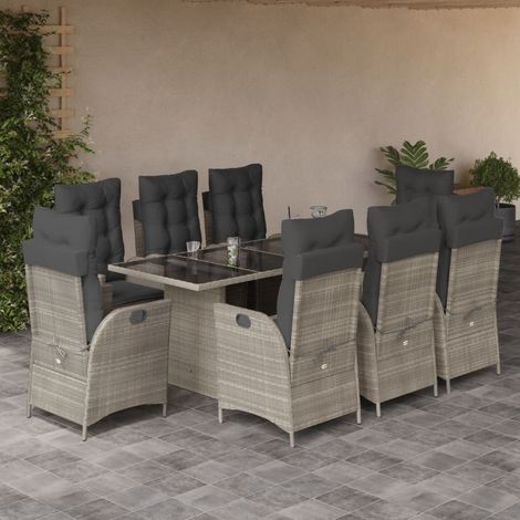 Ensemble à manger de jardin et coussins 9 pcs-Salon de jardin gris clair rotin 809928 (1/5)