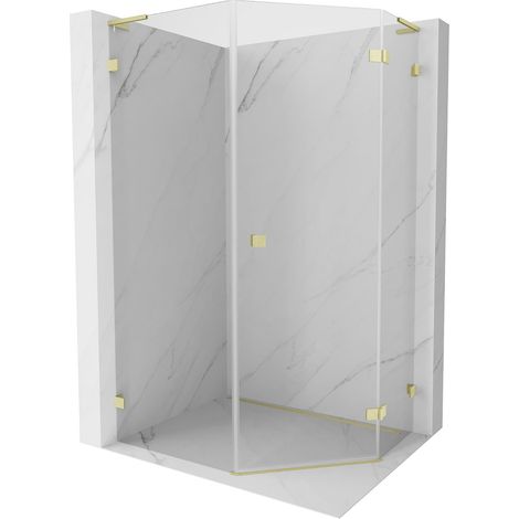 Mexen Lunar L cabina de ducha pentagonal abatible derecha 80 x 100 cm, transparente, dorado cepillado - 831L-080P-100L-55-00-P (1/5)