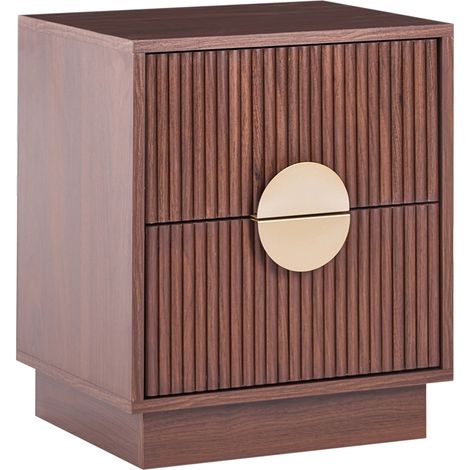 Mesita de noche 2 cajones diseño acanalado estructura de madera laminada tiradores de metal marrón oscuro Numurkah (1/5)