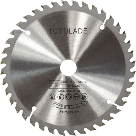 165mm TCT Lame de scie circulaire Disque de coupe rotative en argent pour la coupe du bois 40 dents-- (1/4)