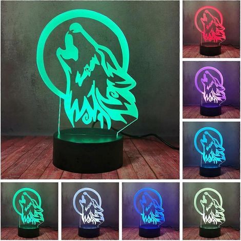 Lampe de chevet LED 3D tête de loup, lampe de bureau portable tactile avec télécommande, cadeau animal loup pour enfant, lampe de table optique à 16 couleurs changeantes, pour enfant (1/5)