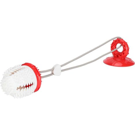 Jouet à mâcher pour chien, distributeur de nourriture et brosse à dents, avec ventouse, rouge et blanc. (1/2)