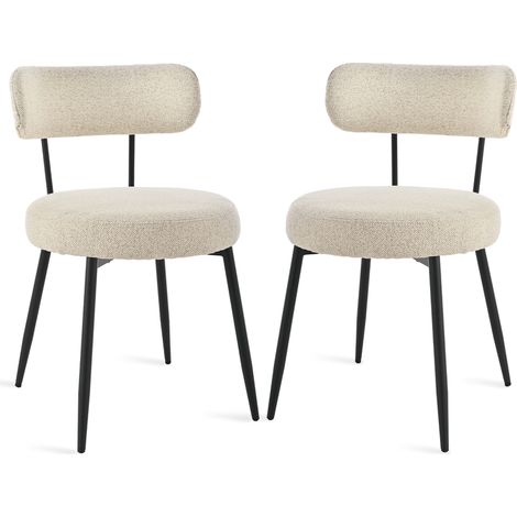 Bon Furni Tissu texturé Chaise de salle à manger Beige, Lot de 2, ergonomique, avec dossier segmenté, pieds réglables et charge 150kg