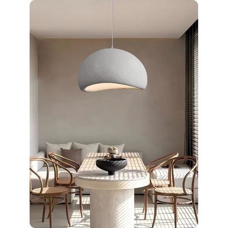 Suspension style Wabi Sabi blanc texturé 40 cm, 3 couleurs réglables