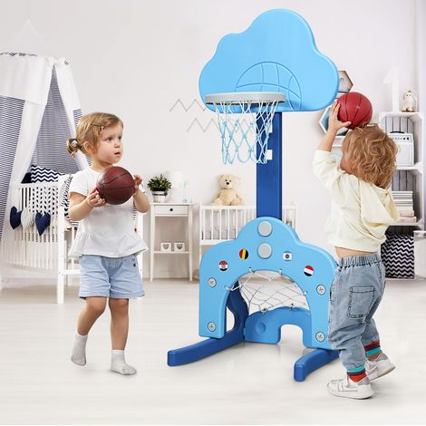 Support de Basket Multifonctionnel 3-en-1 Hauteur Ajustable du Panier de 77 à 116cm Bleu clair et Bleu foncé (1/5)
