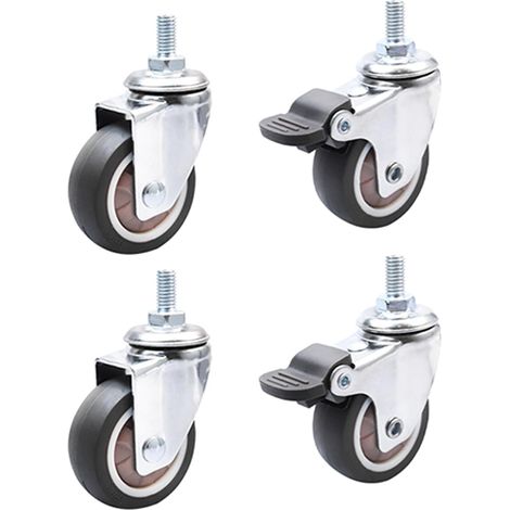 Piccole rotelle girevoli per mobili M8 - 2 rotelle con freno e 2 senza freno - Rotazione a 360° - Gomma antiscivolo - Per mobili da interno ed esterno - 5,08 cm