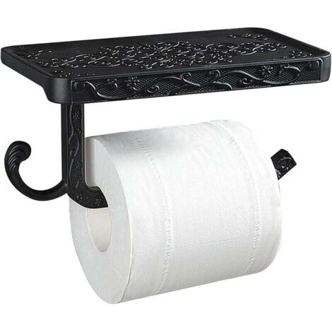 Vintage Schwarzer Toilettenpapierhalter zur Wandmontage mit Ablage und Haken Toilettenpapierrollenhalter für Badezimmer WC (1/5)